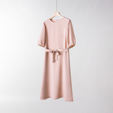 夏季桑蚕丝连衣裙女2025新款宽松重磅真丝裙子通勤五分袖中长裙