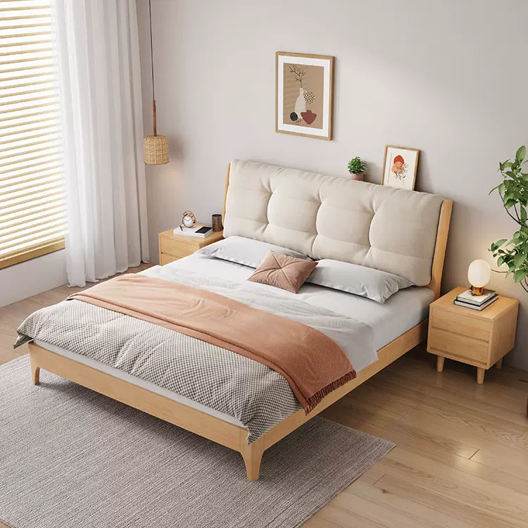 北欧实木床现代简约小户型1.8米1.5双人床带软靠主卧婚床家具批发