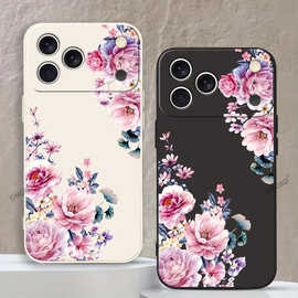 速卖通跨境热销复古水彩花卉手机壳批发iPhone15/16promax防摔壳