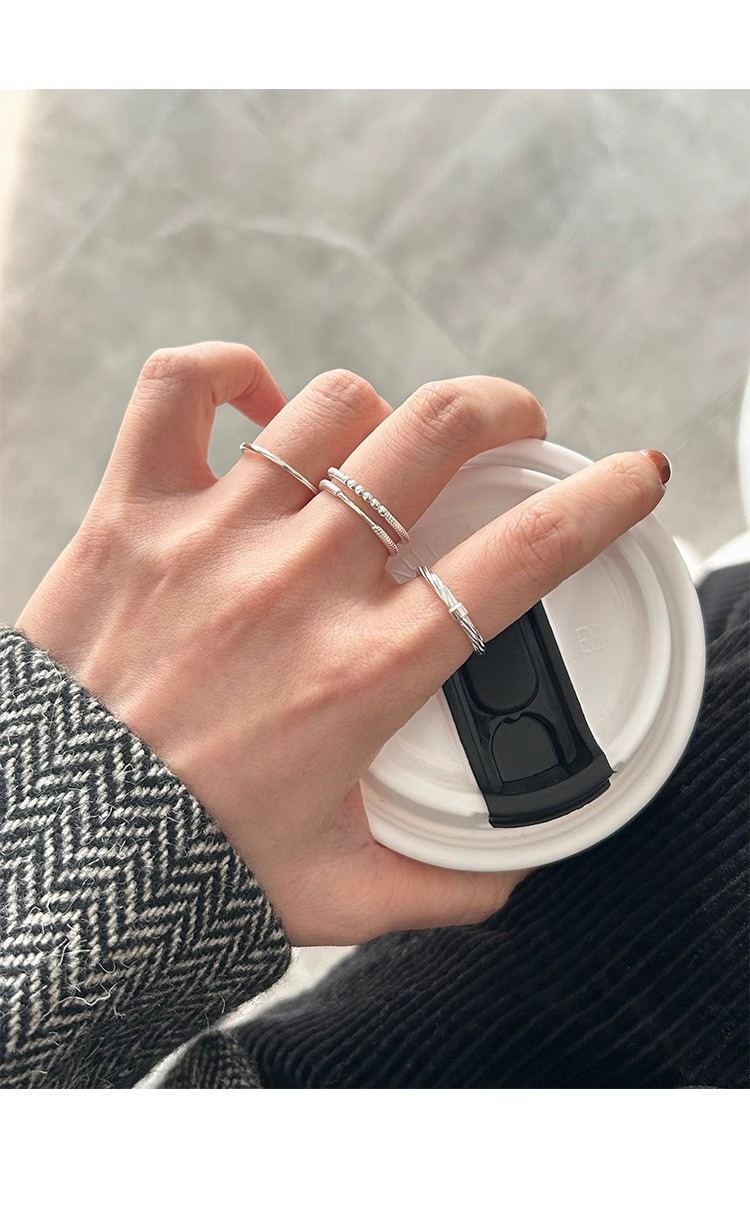 S925 Sterling Silver Small Square Twisted Line Very Fine Texture Ring Women's Ins Niche Design All-match Stacked Open Ring_voghion.com