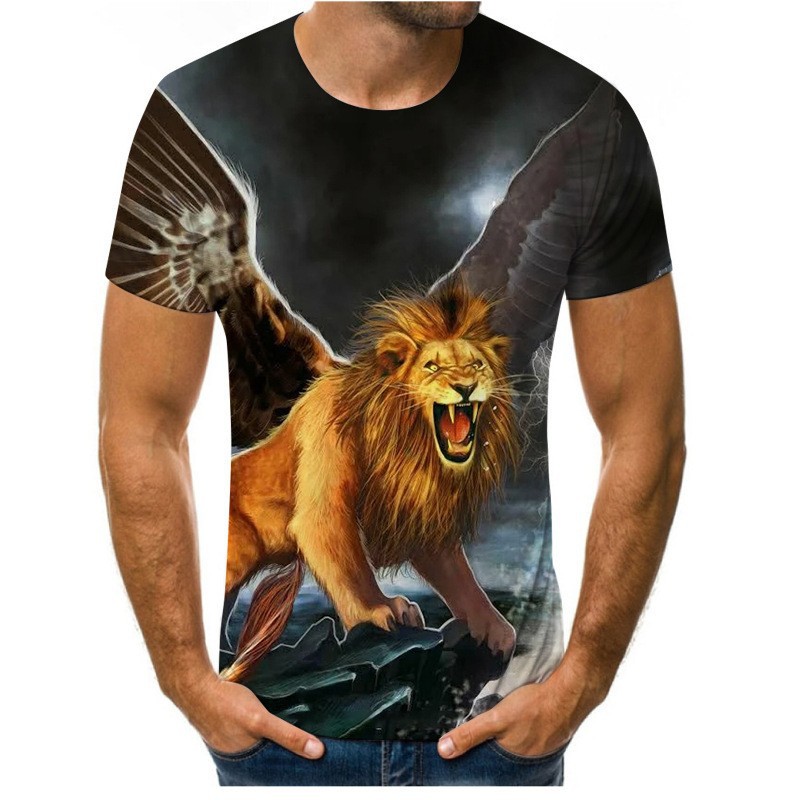 Venta caliente Forest Beast 3D impresión digital hombre calle salvaje hombro recto jersey transpirable suelta camiseta de manga corta