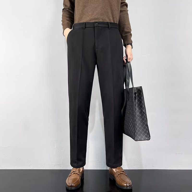 Otoño e Invierno pantalones de lana de los hombres pantalones de traje de negocios Pantalones rectos casual estilo coreano antiarrugas calientes gruesos pantalones recortados