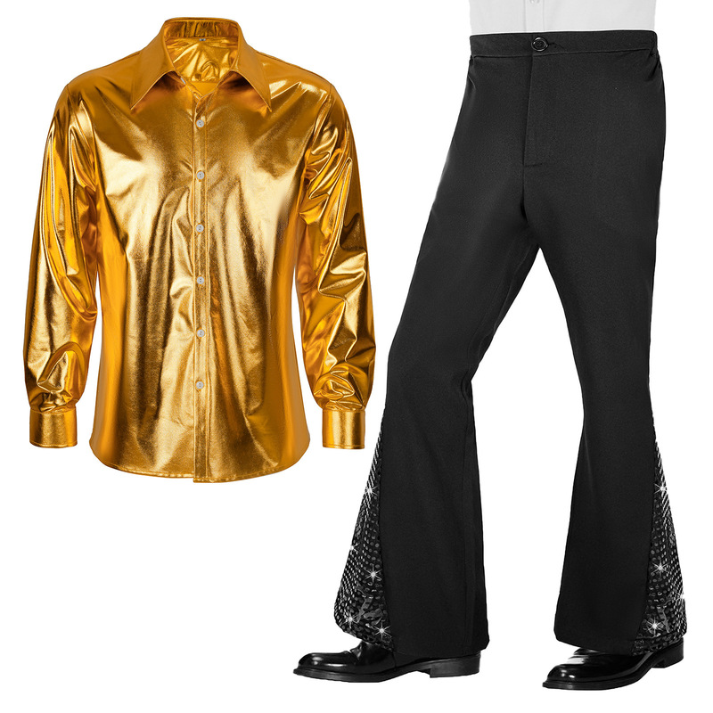 Foreign Trade European and American New Style 70S 2025 Retro Men's Party Disco Casual Suit Performance Outfit Two-Piece Set