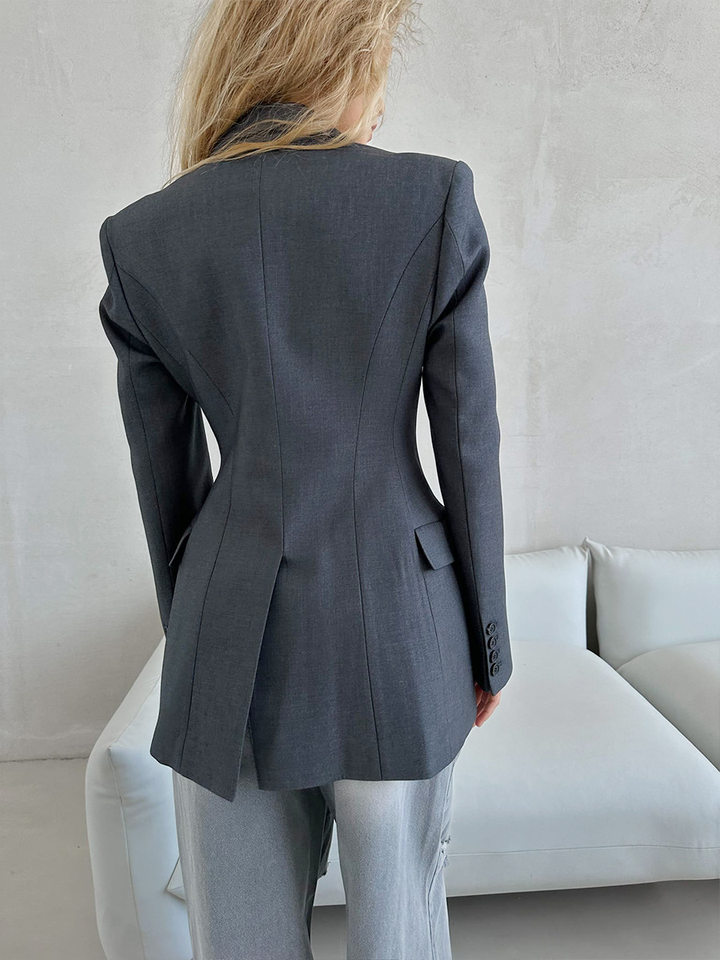 Áo vest nữ cổ chữ V dáng ôm eo tôn dáng, tay dài, phong cách công sở — Màu trắng, Màu đen, Màu đỏ rượu, màu nâu nhạt chi tiết 45