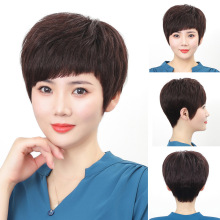 中老年假发头套真发短发遮白发增发量女士全批发卷发真人发丝蓬松