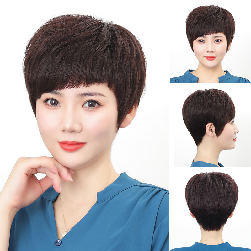 中老年假发头套真发短发遮白发增发量女士全批发卷发真人发丝蓬松