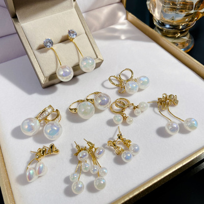 925银针真金电镀人鱼姬珍珠耳环韩版长款流苏时尚一款多戴耳钉女