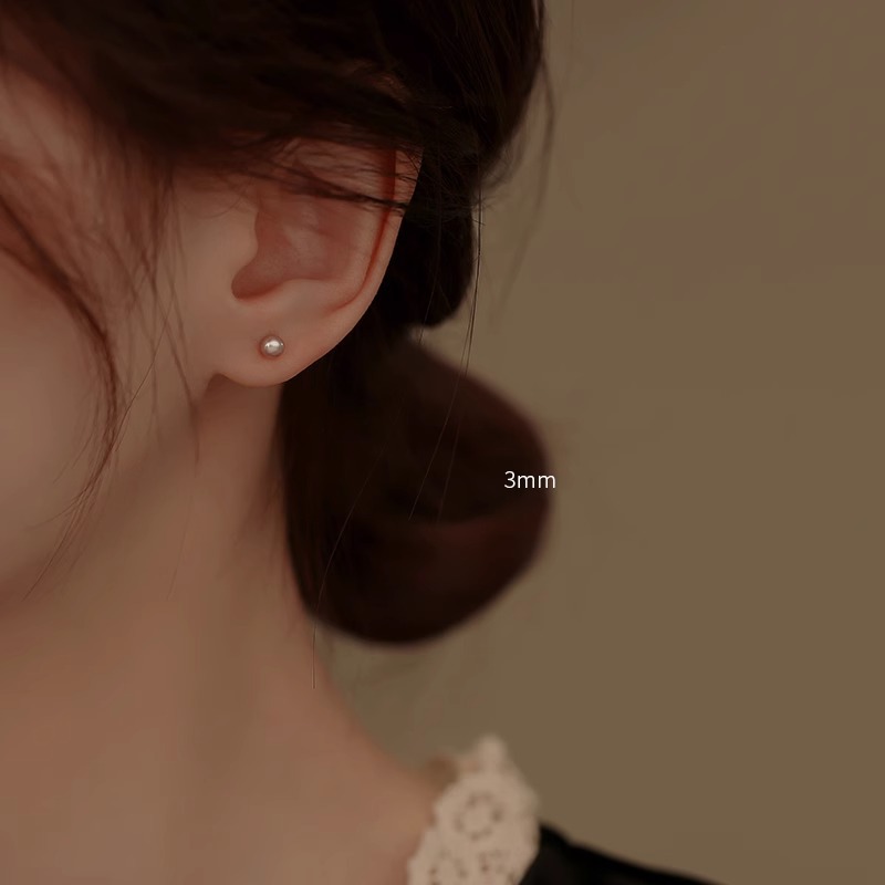 여성용 S999 스털링 실버 니들 담수진주 귀걸이 [퍼플 3mm]