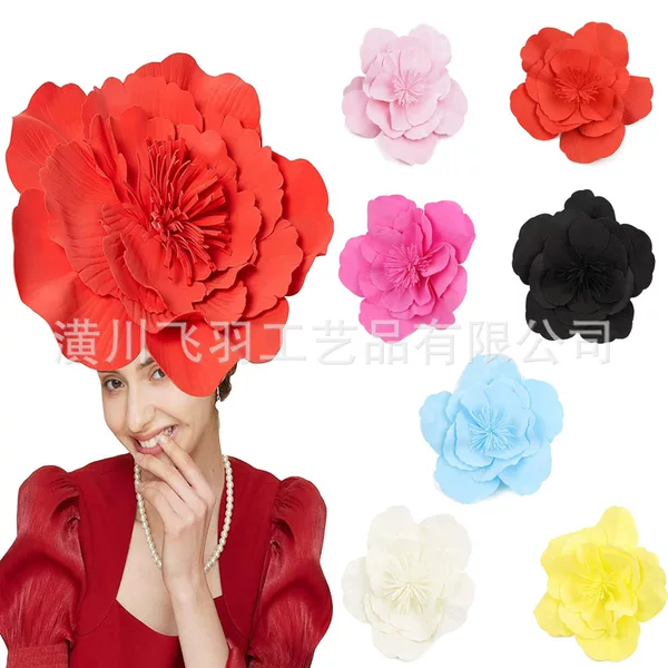 Amazon Explosions Big Flower Topper Headwear European and American Bridal Hair Accessories Hair Hoop Horse Racing Festival Exaggerated Headwear Women