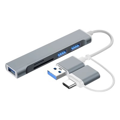 USB Type-c 2-in -1 to 3USB SD TF★★[Gray] bag