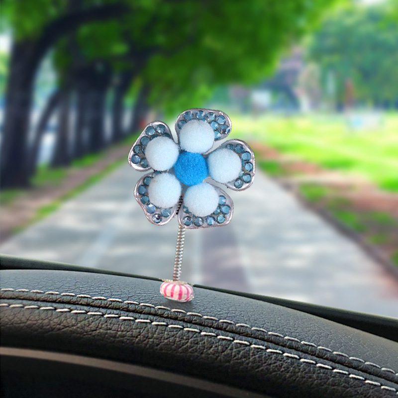 2025 adornos creativos para automóviles sacudiendo la cabeza, flores de perlas, conchas, flores, diamantes, decoraciones de automóviles para niñas lindas