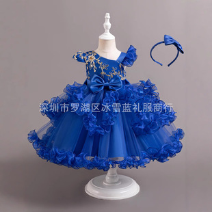 Amazon Girls Dress Princess Dress Banquet Birthday Performance Clothes Piano Performance Cake Mesh Children's Dress