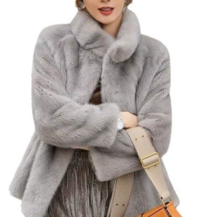 Mink‑style fur coat, loose fit long‑sleeve, rabbit‑hair trim, lightweight (2024)
