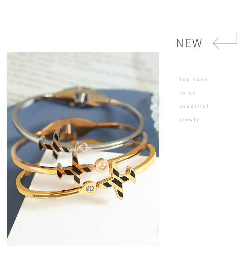 Simple Style Airplane Titanium Steel Bangle Inlay Zircon Stainless Steel Bracelets