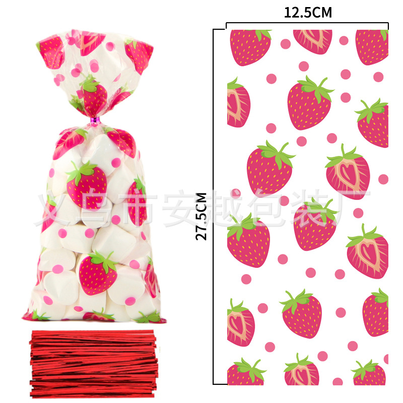 Comercio exterior nuevo en stock fresa OPP bolsa de celofán fiesta bolsa de regalo OPP boca plana bolsa de caramelo