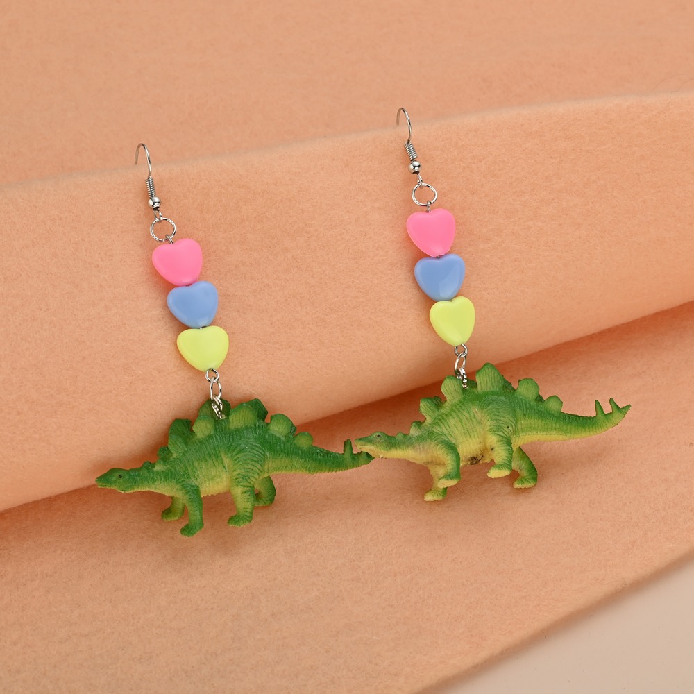 1 Pair Cute Dinosaur Heart Shape Metal Drop Earrings display picture 2