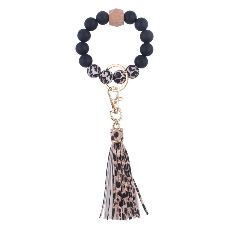 Creativo nuevo cuero pu borla colgante llavero silicona muñeca leopardo silicona pulsera llavero