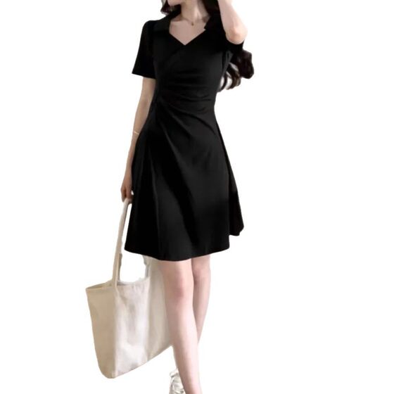 dress Polo Collar Casual Women's Summer 2025 New Style Small Elegant Tight Waist Slimming A- line Short Skirt Women's Clothing