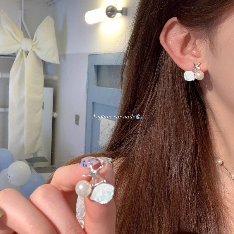 New S925 Silver Needle Starfish Shell Girl Heart Ear Stud South Korea Elegant Creative Asymmetric Niche Pearl Earrings