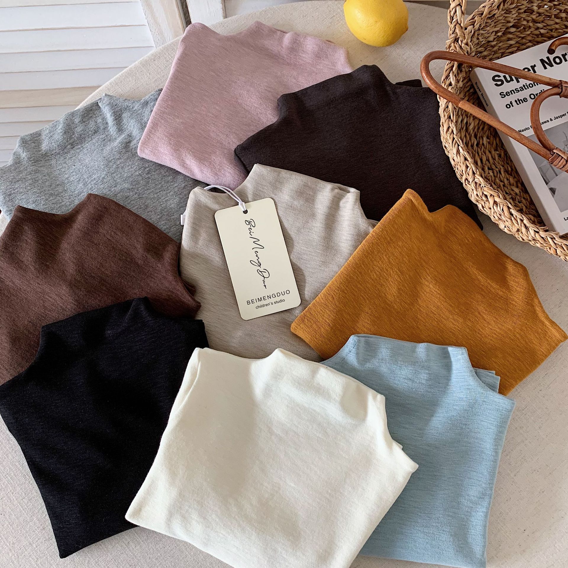 2026 Autumn New Korean Style Children's Multi-Color Off-Shoulder Base Shirt for Boys and Girls, Stretchy and Skin-Friendly Solid Color Top
