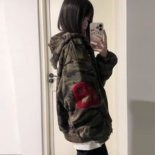 美式高街迷彩开衫卫衣女男2025春季复古潮牌宽松休闲连帽外套卫衣