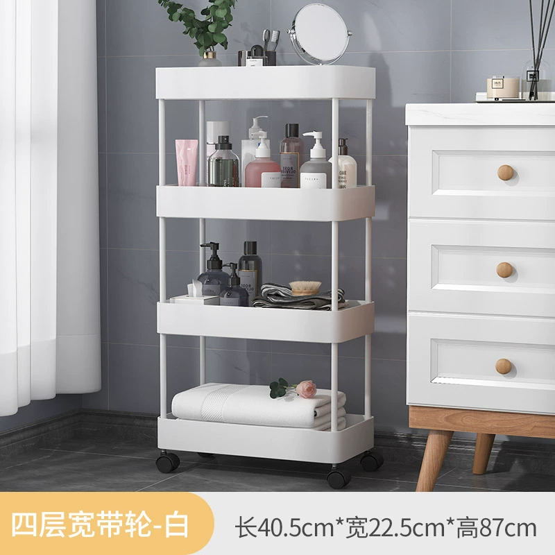 Floor-standing Mobile Storage Rack, Multi-layer Trolley with Wheels, Plastic Organizer for Kitchen & Bathroom
