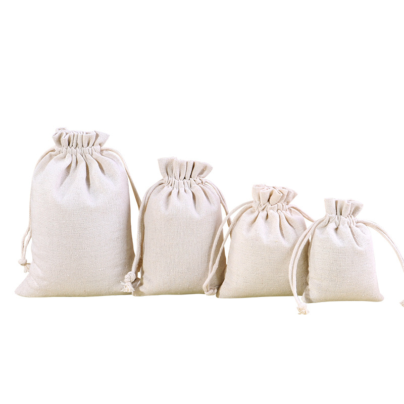 Bolsa de algodón en blanco con cordón bolsa pequeña bolsa de algodón de lino bolsa de embalaje de joyas bolsa de algodón de almacenamiento a prueba de polvo al por mayor