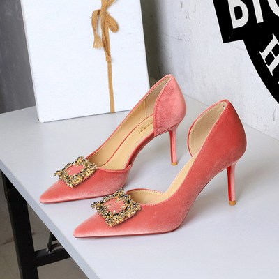 9269-AK301 European and American style banquet high-heeled women's shoes with metal rhinestone square buckle, one f