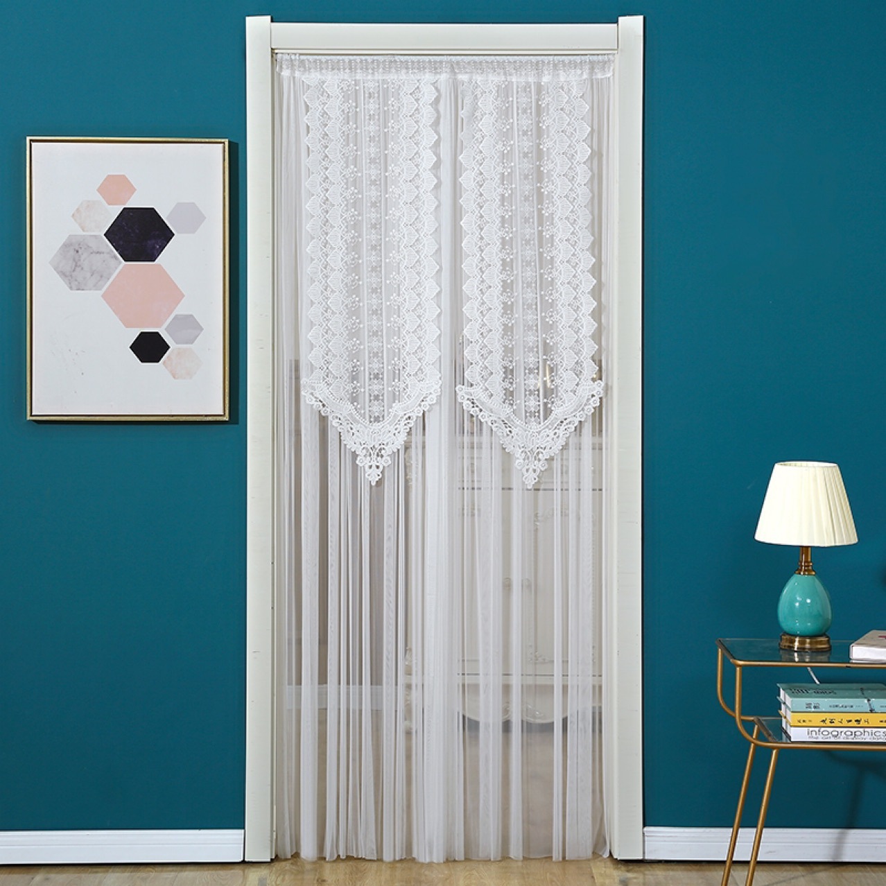 Soft Gauze French Diamond Curtain Anti-Mosquito Light Luxury French Door Curtain Embroidered Partition Curtain Punch-Free Partition Curtain