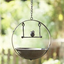 temu TK亚马逊 跨境一件代发 铁质做旧绿色小鸟秋千 喂鸟器喂水器