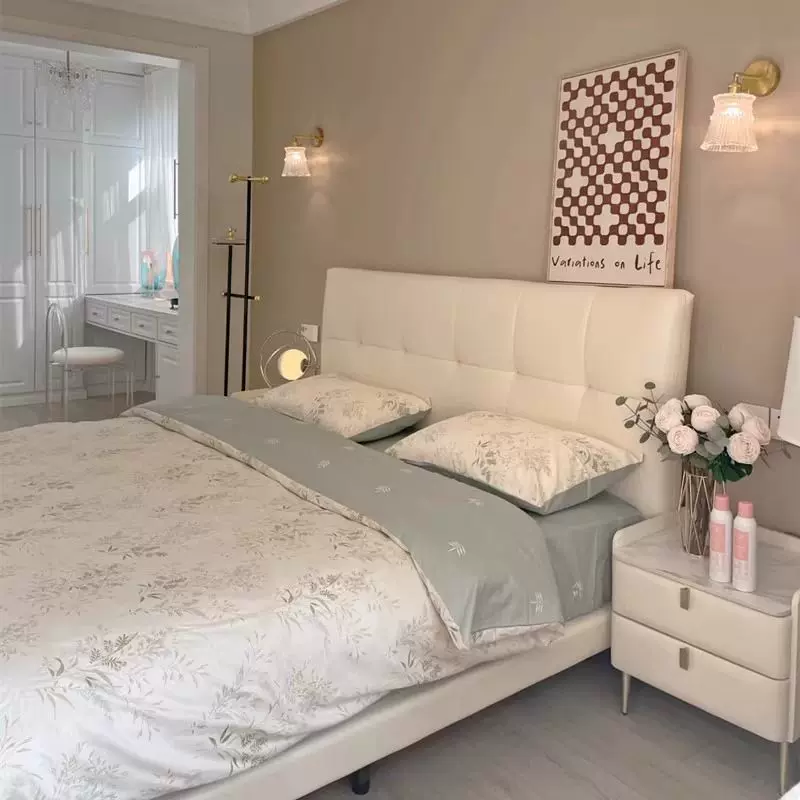 婚床主卧床皮艺床新款奶油轻奢简约2025风床床实木真皮床主卧单床