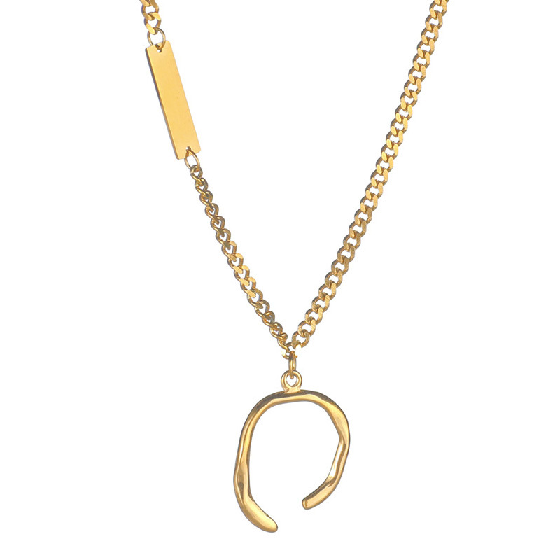 Korean simple geometric semicircle 18K gold titanium steel necklacepicture2