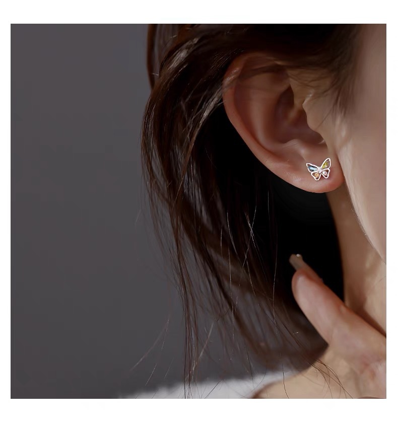 2g Weight 925 Sterling Silver Ear Needle Material Ear Studs Classification 1 Pair Quantity Daily, Street Occasion 925 Sterling Silver Material Butterfly Pattern Women's Gender Plating Design Sweet, Simple Style Style 1 Pair 925 Sterling Silver Butterfly Ear Studs 3