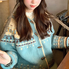 KANINGフェア島ジャカードセーター女性秋冬新作韓国系学院風牛角ボタンニットカーディガン女性