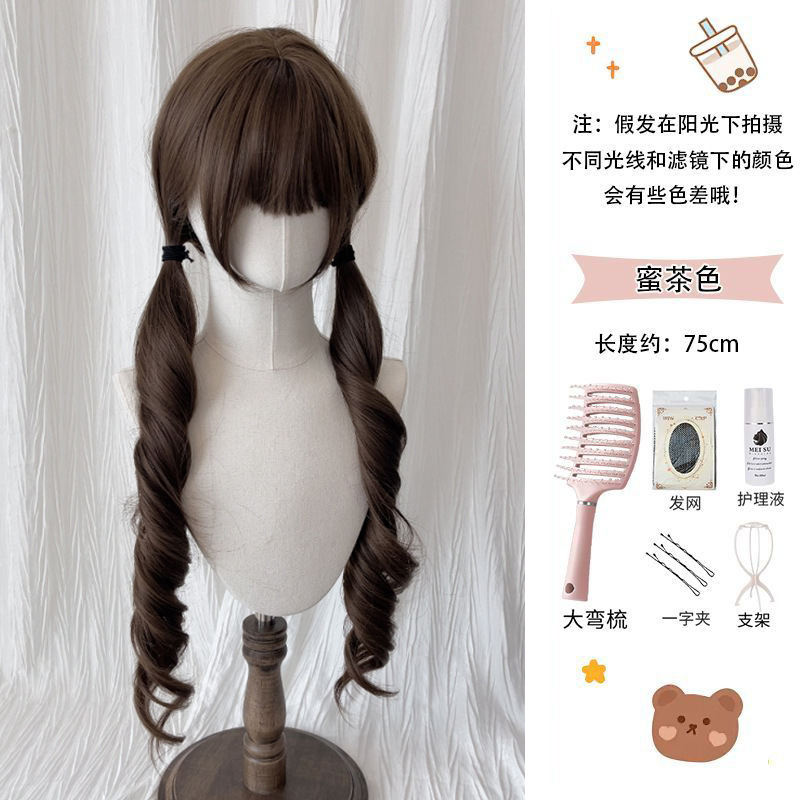 罗马卷假发女长发Lolita长卷发榛果灰棕少萝扎好双马尾假发全头套|undefined