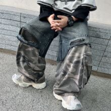 男童个性拼接迷彩裤男孩潮范春秋款牛仔裤中大儿童嘻哈街舞工装裤