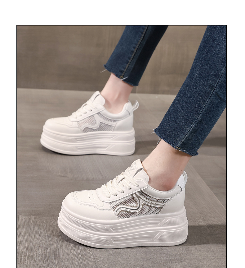 Giày sneaker nữ đế dày tăng chiều cao lưới thoáng khí phong cách thể thao — màu trắng chi tiết 10