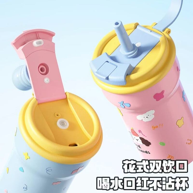 陶瓷内胆保温杯新款316不锈钢卡通创意高颜值吸管杯大容量双饮杯|undefined