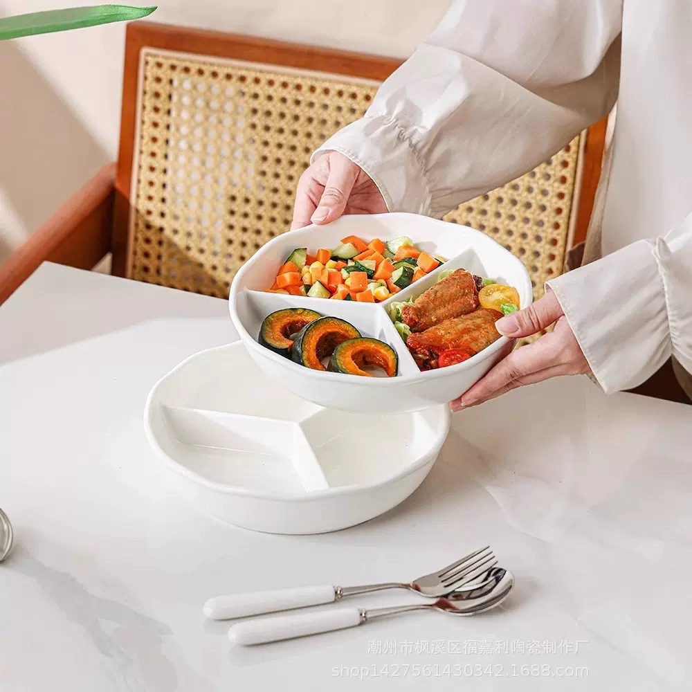 三分格母婴食品级蒸锅陶瓷碗餐盘全瓷蒸碗蒸盘葱姜蒜果盘蘸料碟子