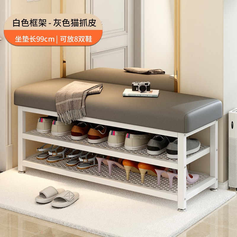 Porta de entrada simple para el hogar armario de zapatos de lujo ligero taburete largo ultra estrecho de gran capacidad paquete blando taburete de cambio de zapatos de metal