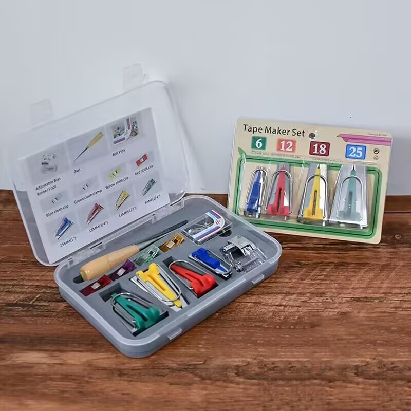 Herramienta de patchwork de bricolaje, dispositivo de cinta, dispositivo de doblado, dispositivo de doblado, tubo de tracción, herramienta de tira de tela hecha a mano, 4 paquetes
