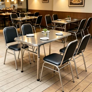 不锈钢餐桌椅组合大排档夜宵店食堂餐桌小吃店面馆快餐店四人桌椅