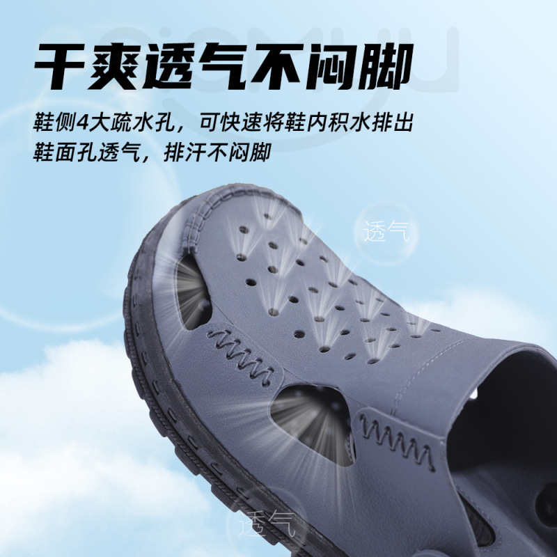 越南洞洞鞋男士款夏季防臭防滑老人防摔天然橡胶凉鞋包头外穿拖鞋|undefined