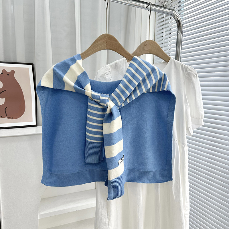 Primavera y otoño tejido a rayas cruzadas pequeñas sopales de cuello decoración delgada hombro de collar falso cardigan nudo