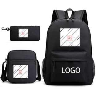Wholesale In-Stock Heat Transfer Three-Piece Set School Bag Cartoon Peripheral Print Backpack Student Shoulder Bag Pencil Case Customization