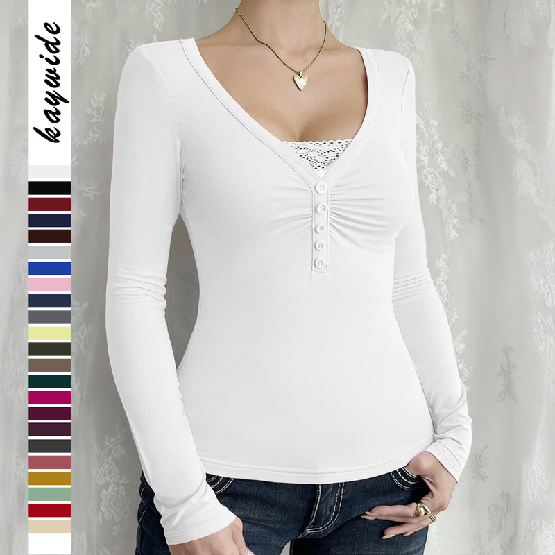Cross-Border European and American Casual Commuter Design Lace Patchwork Long-Sleeve Top Women's Clothing 2026 Spring/Summer Amazon Independent Site Cross-Border European and American Casual Commuter Design Lace Patchwork Long-Sleeve Top Women's Clothing 2026 Spring/Summer Amazon Independent Site
