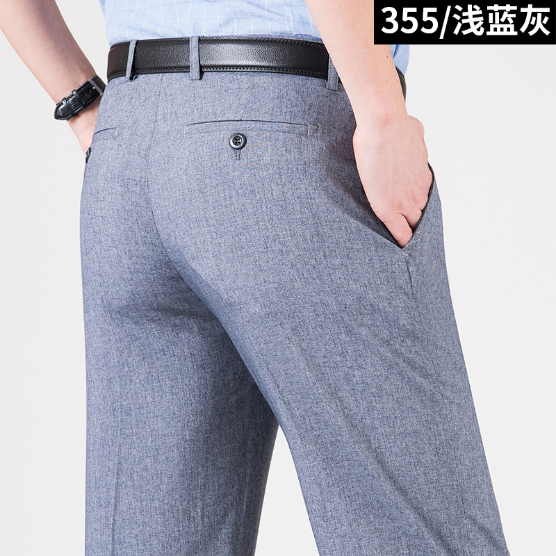 Pantalones de traje plisados dobles de verano delgados de mediana edad y ancianos de cintura alta pantalones de traje formal informal de negocios sueltos pantalones de traje sin planchar image 14