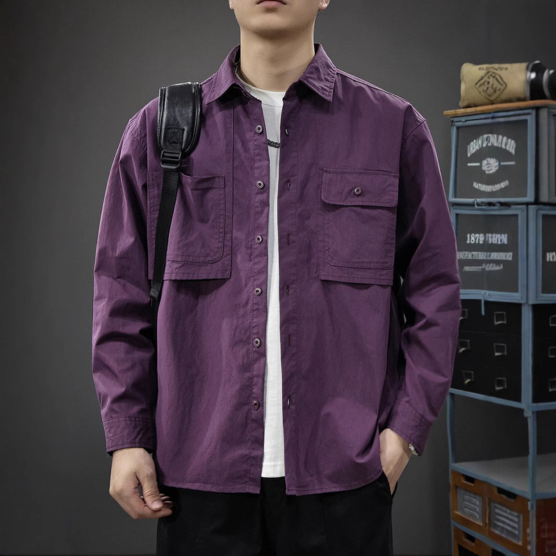 Spring New Design Sense Pocket Long Sleeve Shirt Men's American Style Outdoor Tooling Shirt Loose plus size Casual Jacket