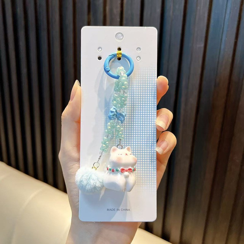 폼폼 미니 꽃 고양이 키링 - 블루