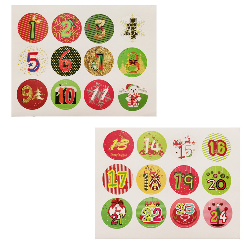 Calendario de Adviento con Pegatinas, Bolsas de Algodón y Lino Navideñas con Estampado Dorado, Bolsas de Regalo Navideñas, Juego de Bolsas para Dulces con Estampado Dorado, 24 Piezas